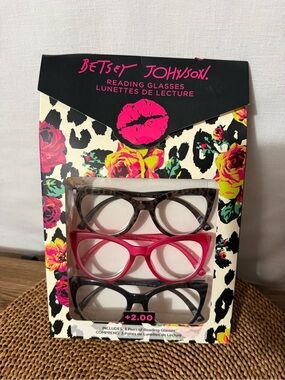 Betsey Johnson Reading Glasses Trio - Leopard, Hot Pink, Black